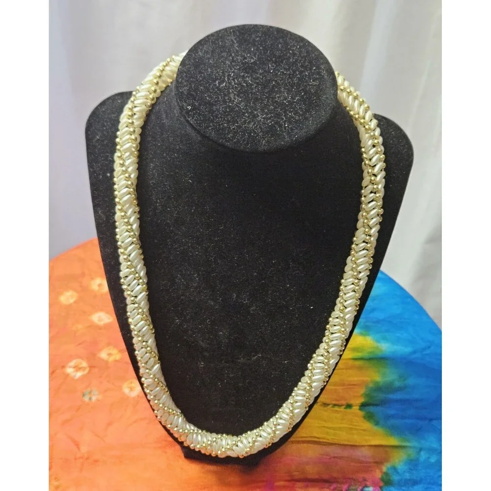 Cream Rice Pearl Beaded Multi-Strand Necklace, Ball/Bead Chain, Box Clasp